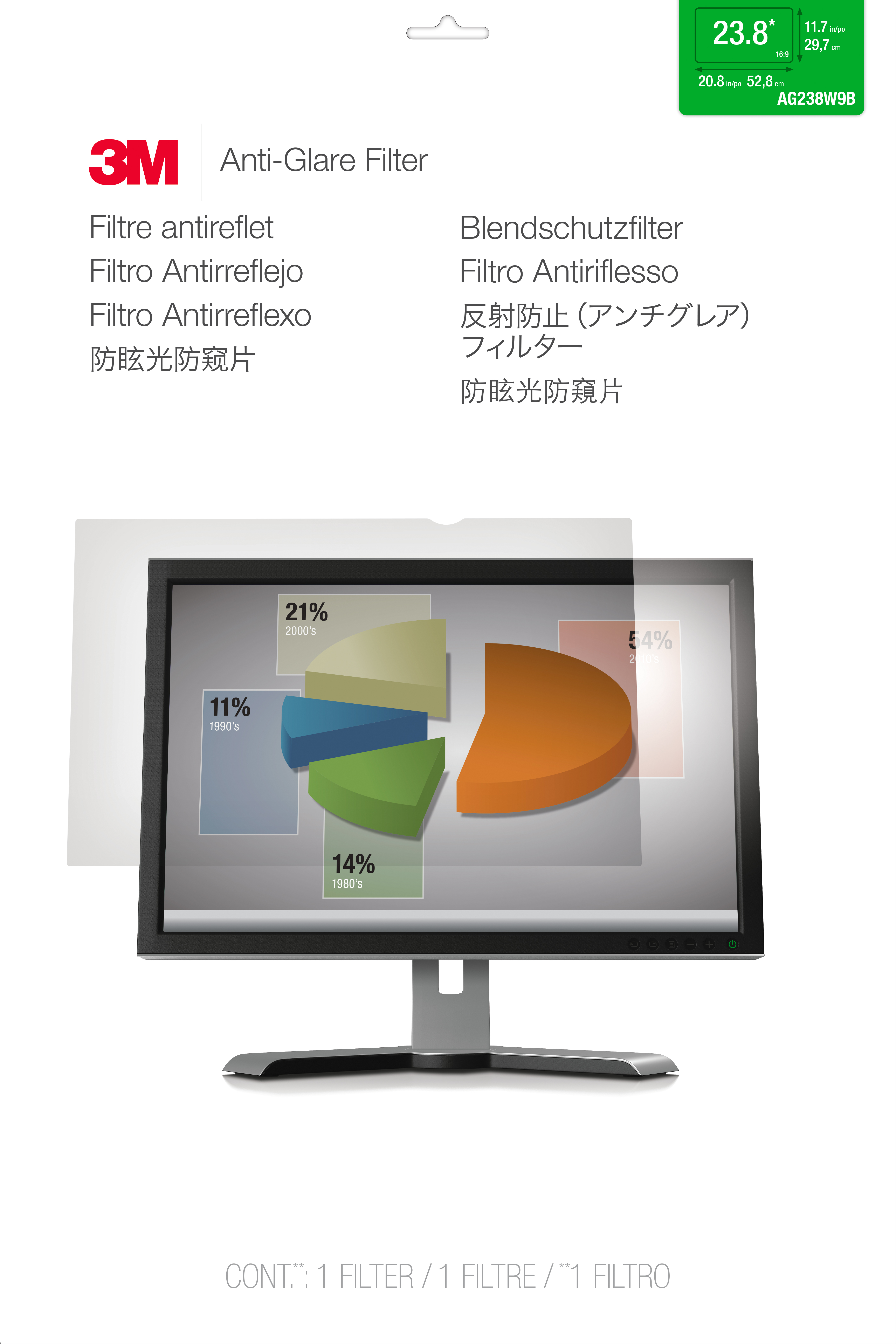 3M Blendschutzfilter für 23,8" Breitbild-Monitor - Display-Blendschutzfilter - 60.5 cm wide (23,8 Zoll Breitbild)
