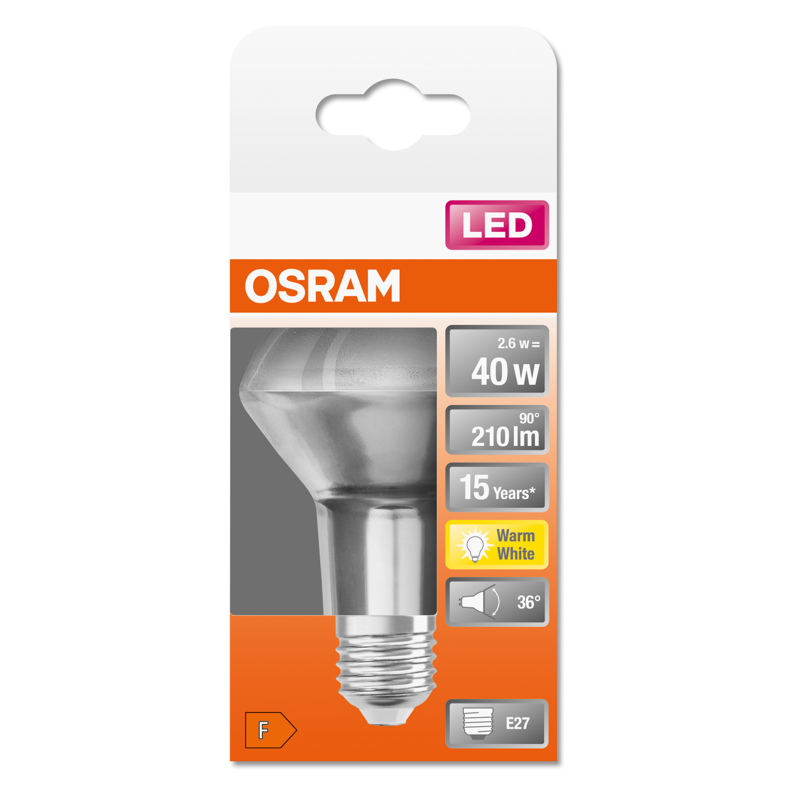 Osram 4058075125964 LED (monocolore) Classe energetica A++ (A++ - E) E27 Riflettore 2.6 W= 40 W Bianco caldo (Ø x L) 63