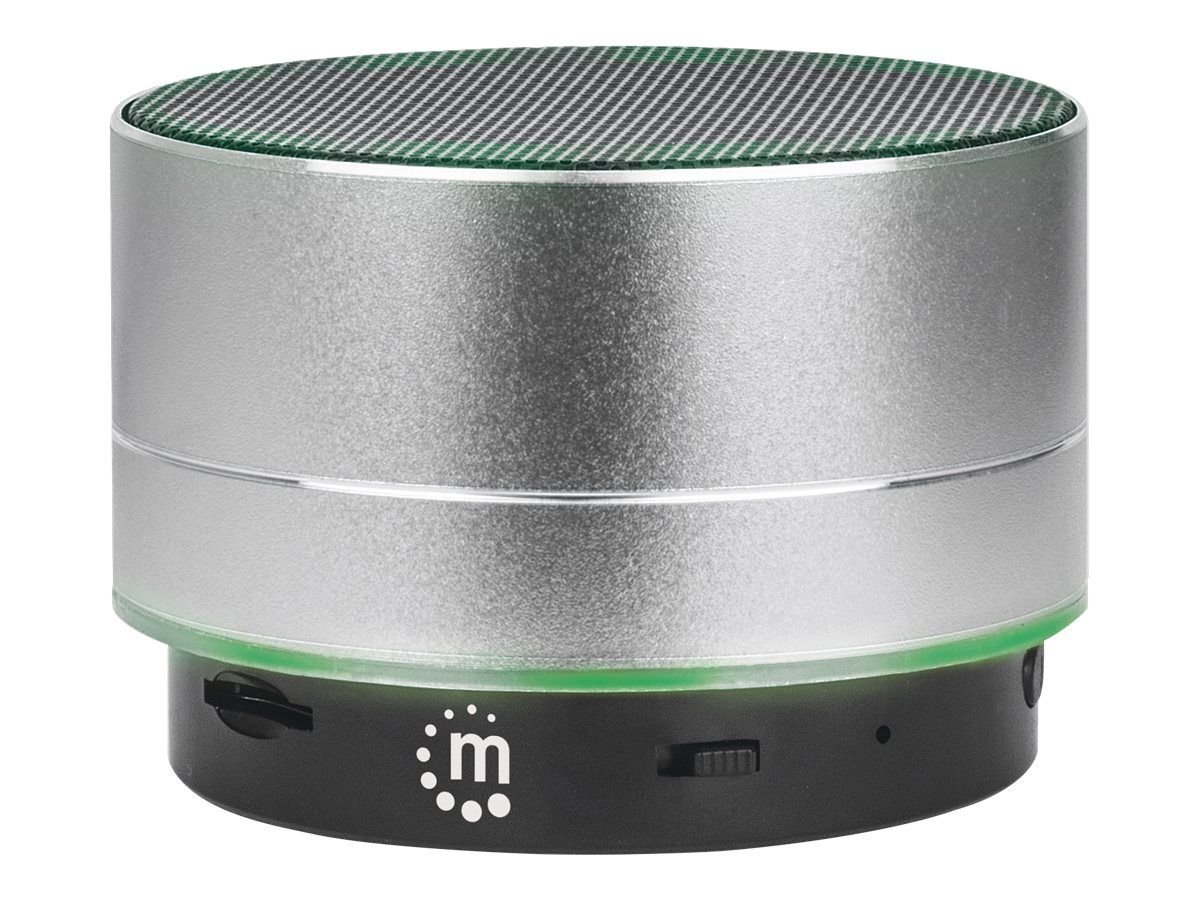 Manhattan Metallic Bluetooth Speaker (Clearance Pricing), Splashproof, Range 10m, microSD card reader, Aux 3.5mm connector, USB-A charging cable included (5V charging)