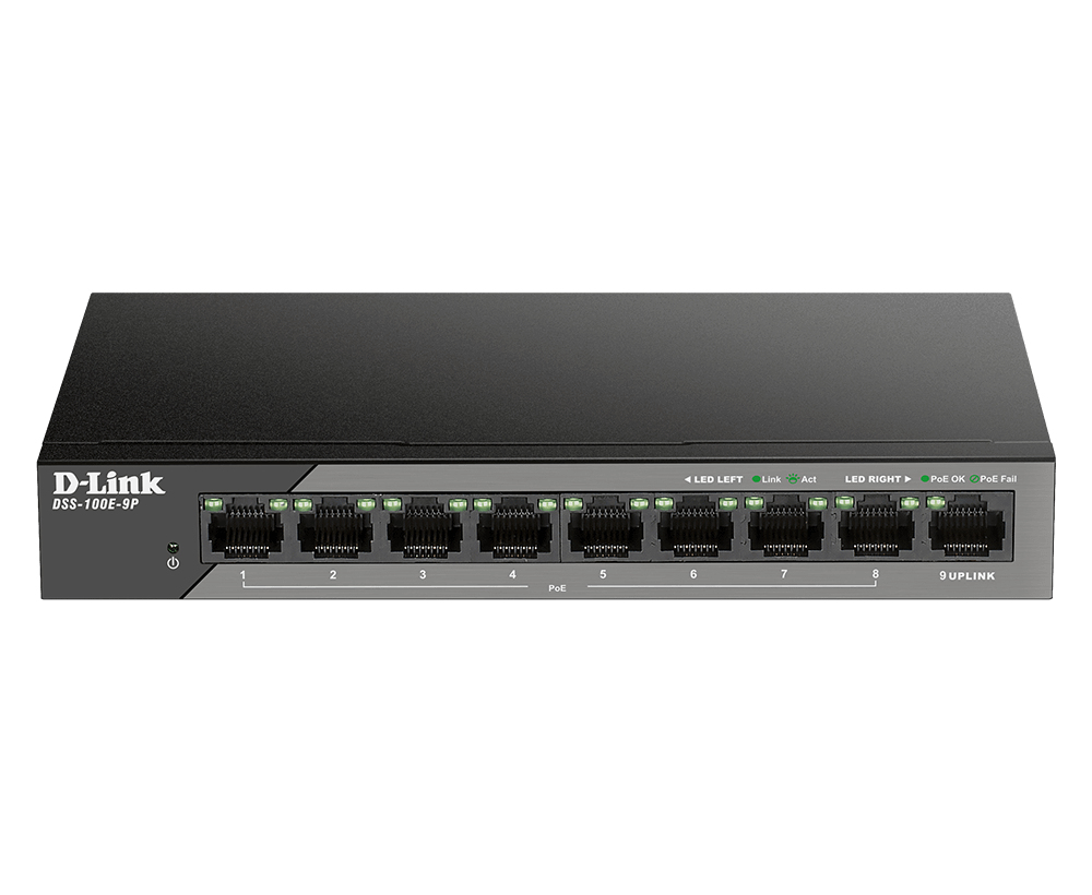 D-Link DSS 100E-9P - Switch - unmanaged - 8 x 10/100 (PoE)