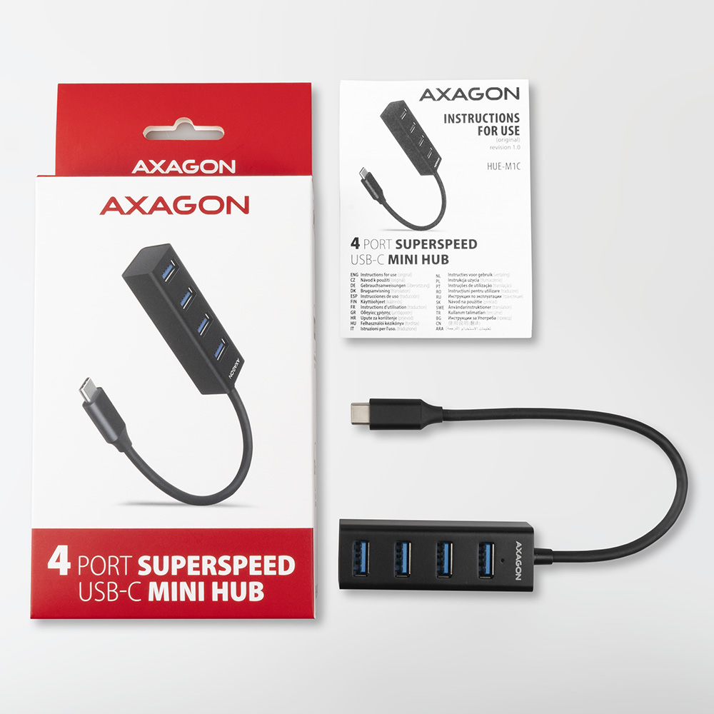AXAGON HUE-M1C Superspeed USB-C Mini Hub 4x USB 3.0 - 20cm schwarz