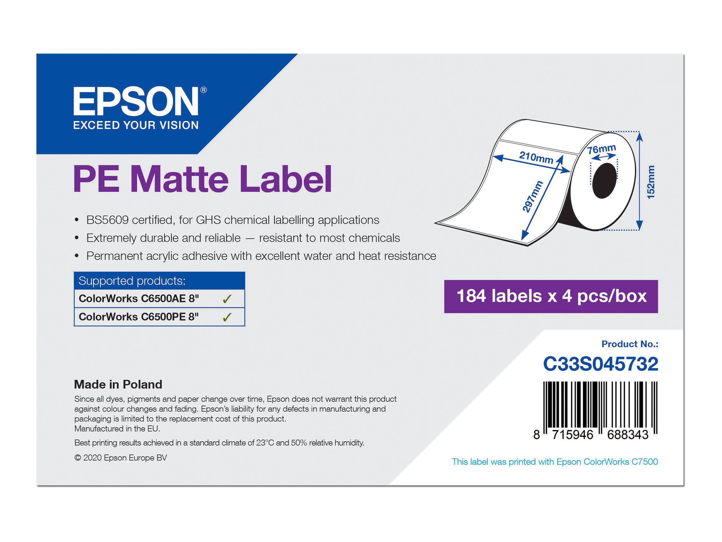 Epson PE - Matt - 210 x 297.4 mm 736 Etikett(en) (4 Rolle(n)