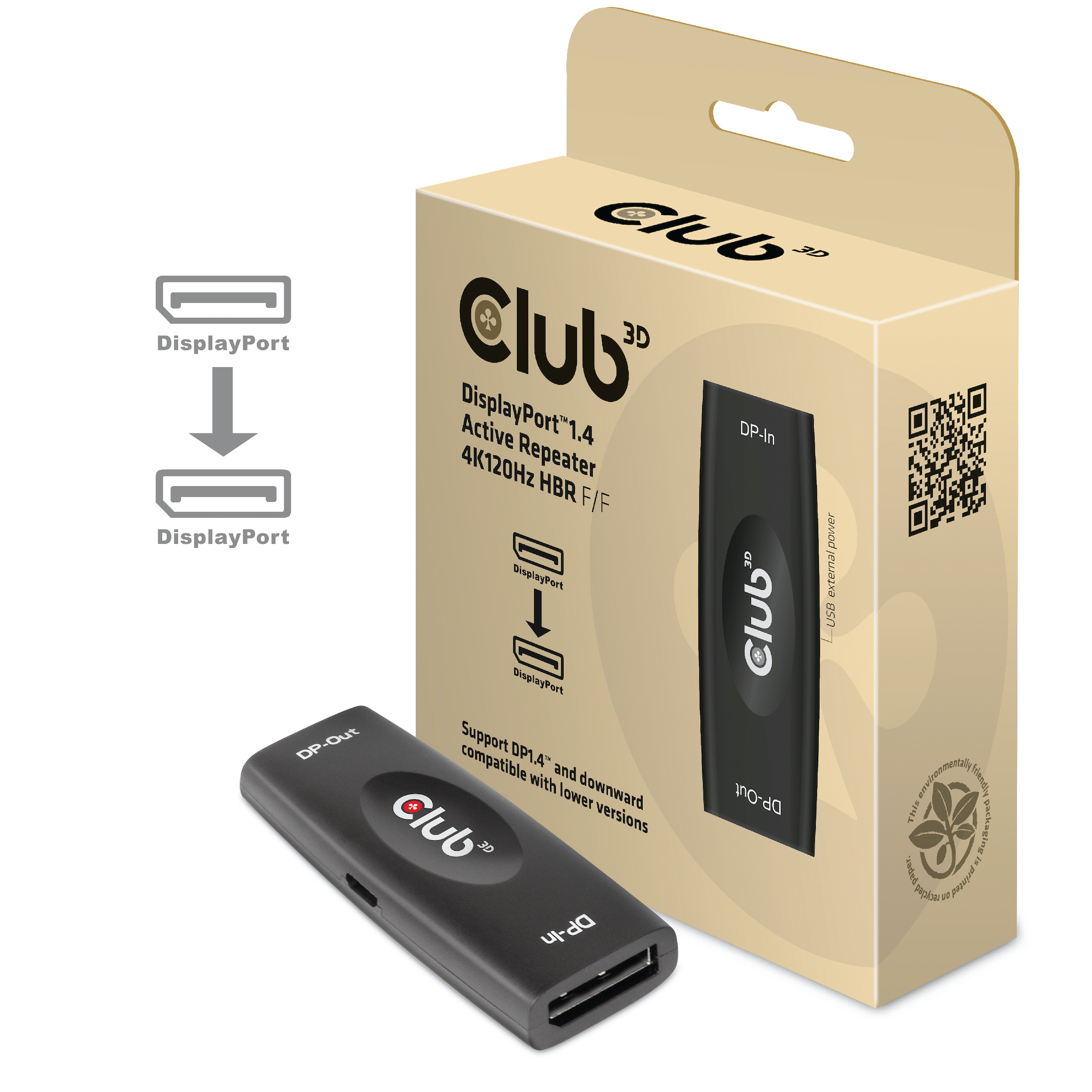 Club 3D CAC-1007 - Repeater - DisplayPort - 20-poliger DisplayPort / 20-poliger DisplayPort