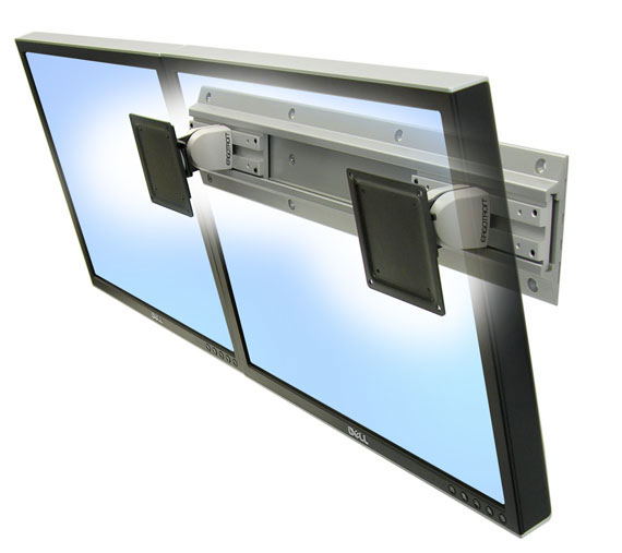 Ergotron Neo-Flex - Befestigungskit (2 Drehgelenke, 2 Rack-Montagehalterungen, Wandschiene 26") - schmal - für 2 LCD-Displays - Grau, Schwarz - Bildschirmgröße: bis zu 61 cm (bis zu 24 Zoll)