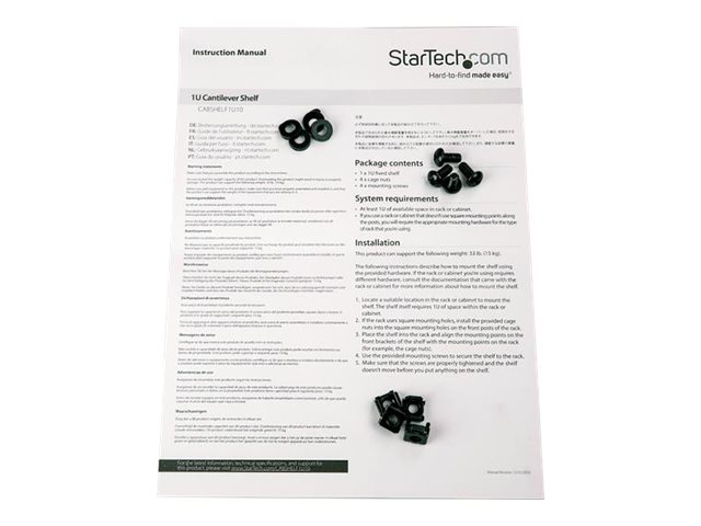 StarTech.com Server Rack Fachboden 1 HE - 25 cm Tief - Stahl - Rack - Regal - Schwarz - 1U - 25.4 cm (10")