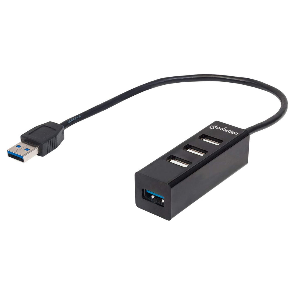 Manhattan USB-A 4-Port Hub, 4x USB-A Ports (1x 5 Gbps USB 3.2 Gen1 aka USB 3.0, 3 x 480 Mbps USB 2.0)