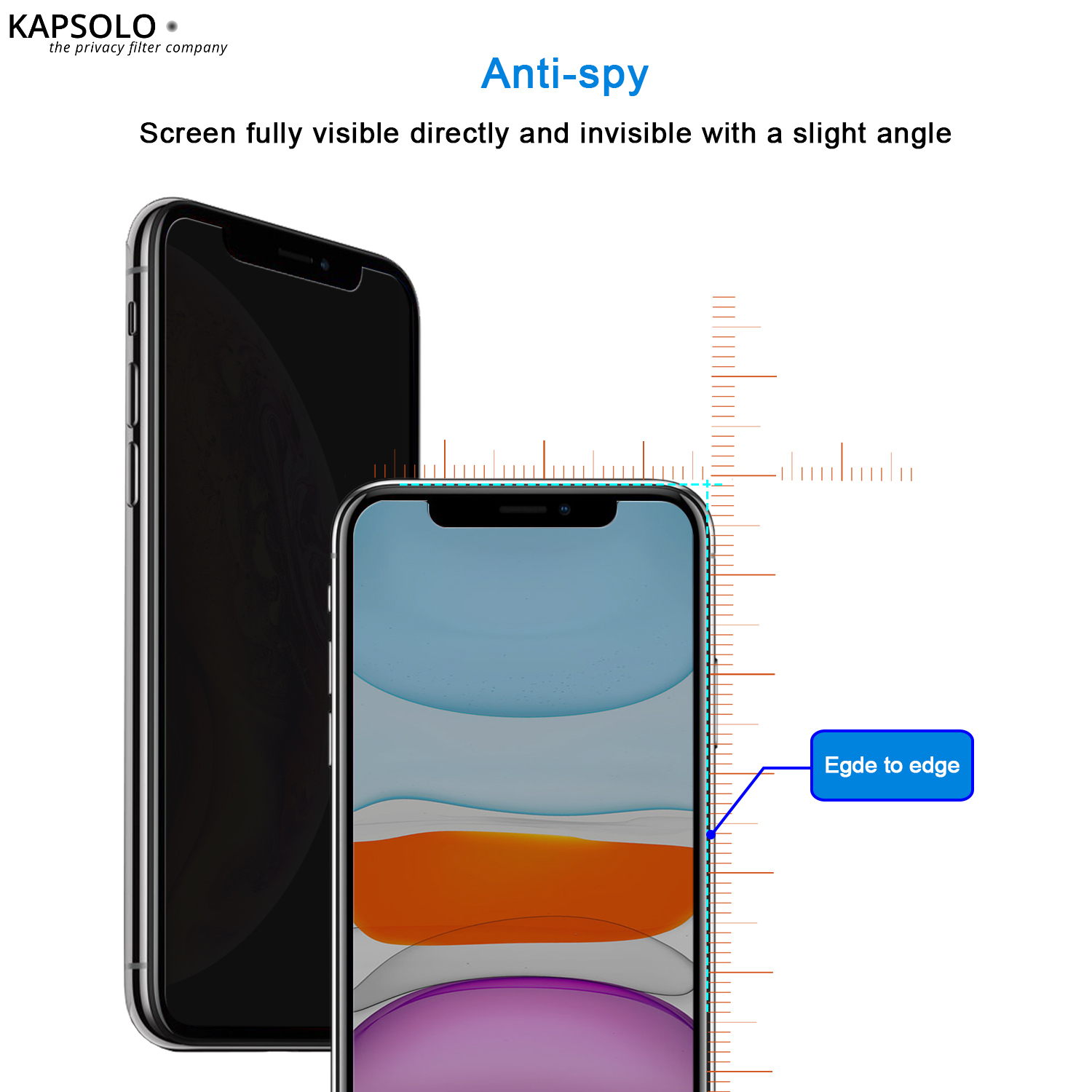 KAPSOLO Blickschutzfilter Displayglas - vollflächiges gehärtetes Privacy Schutzglas / Temperglas mit abgerundete Kanten - schützen sie ihre sensiblen und privaten Daten vor unerwünschten Blicken für Apple iPhone XR - Klare Bildschirmschutzfolie - Apple - 