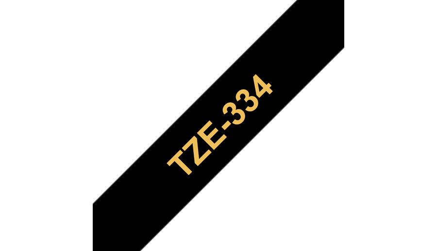Brother TZe-334 - Standard-Klebstoff - gold auf schwarz - Rolle (1,2 cm x 8 m)