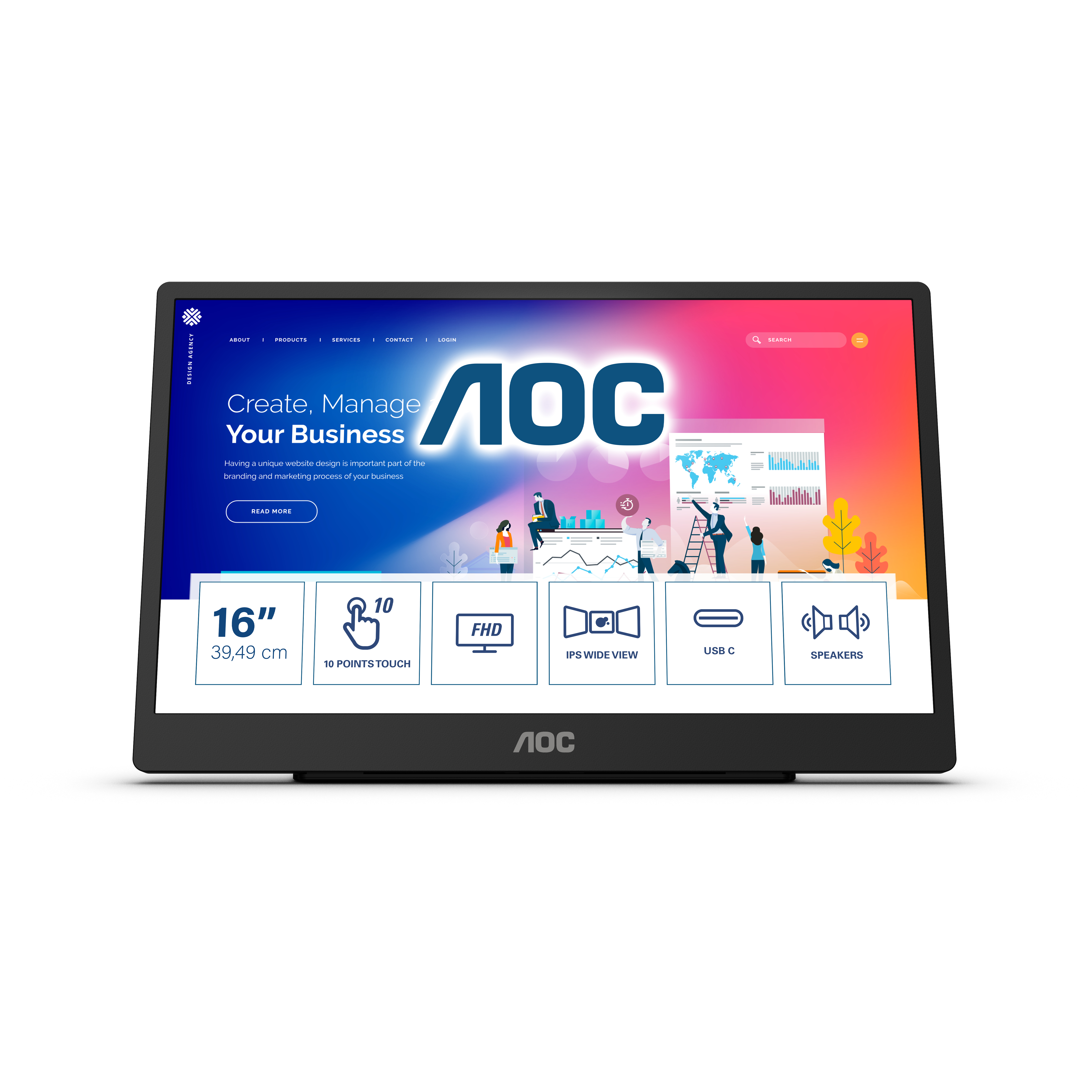 AOC 16T2 - LED-Monitor - 39.6 cm (15.6") - tragbar - Touchscreen - 1920 x 1080 Full HD (1080p)