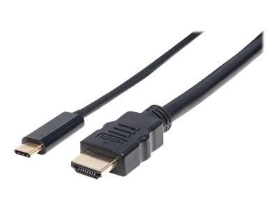 Manhattan USB-C to HDMI Cable, 4K@60Hz, 2m, Black, Equivalent to Startech CDP2HD2MBNL, Male to Male, Three Year Warranty, Polybag