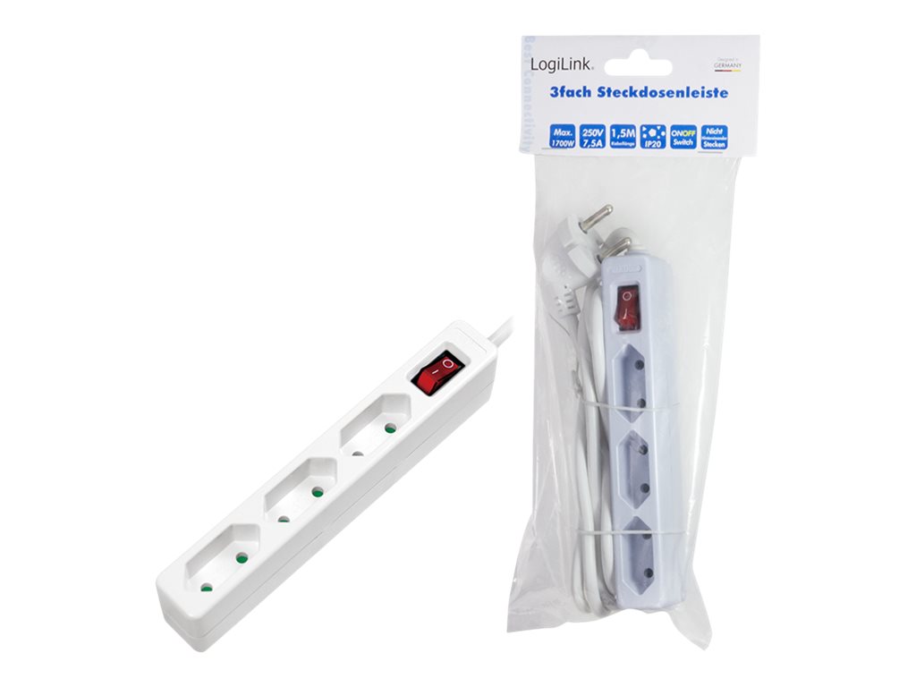 LogiLink Slim - Steckdosenleiste - Wechselstrom 250 V - 1700 Watt - Ausgangsanschlüsse: 3 (3 x Eurostecker)