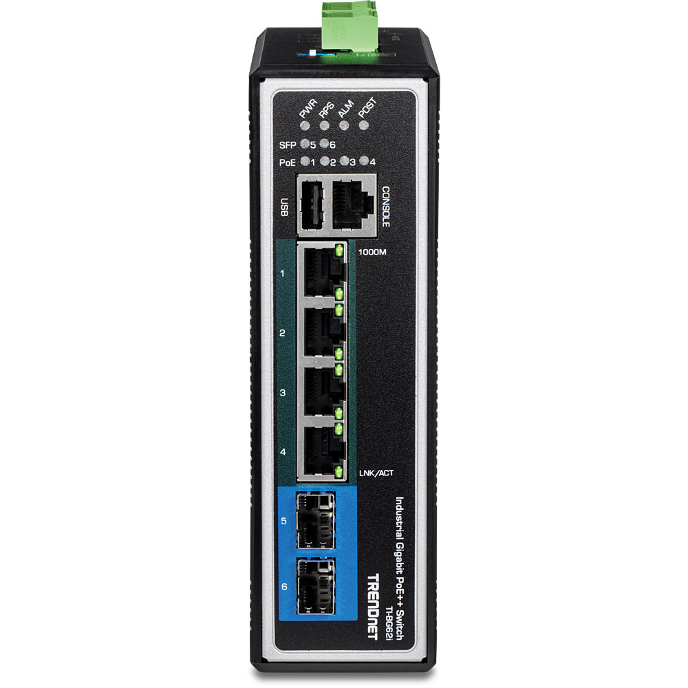 12913854000 TRENDnet TI-BG62i 6 Port DIN-Rail Switch Industrial Gigabit L2+ Managed PoE++