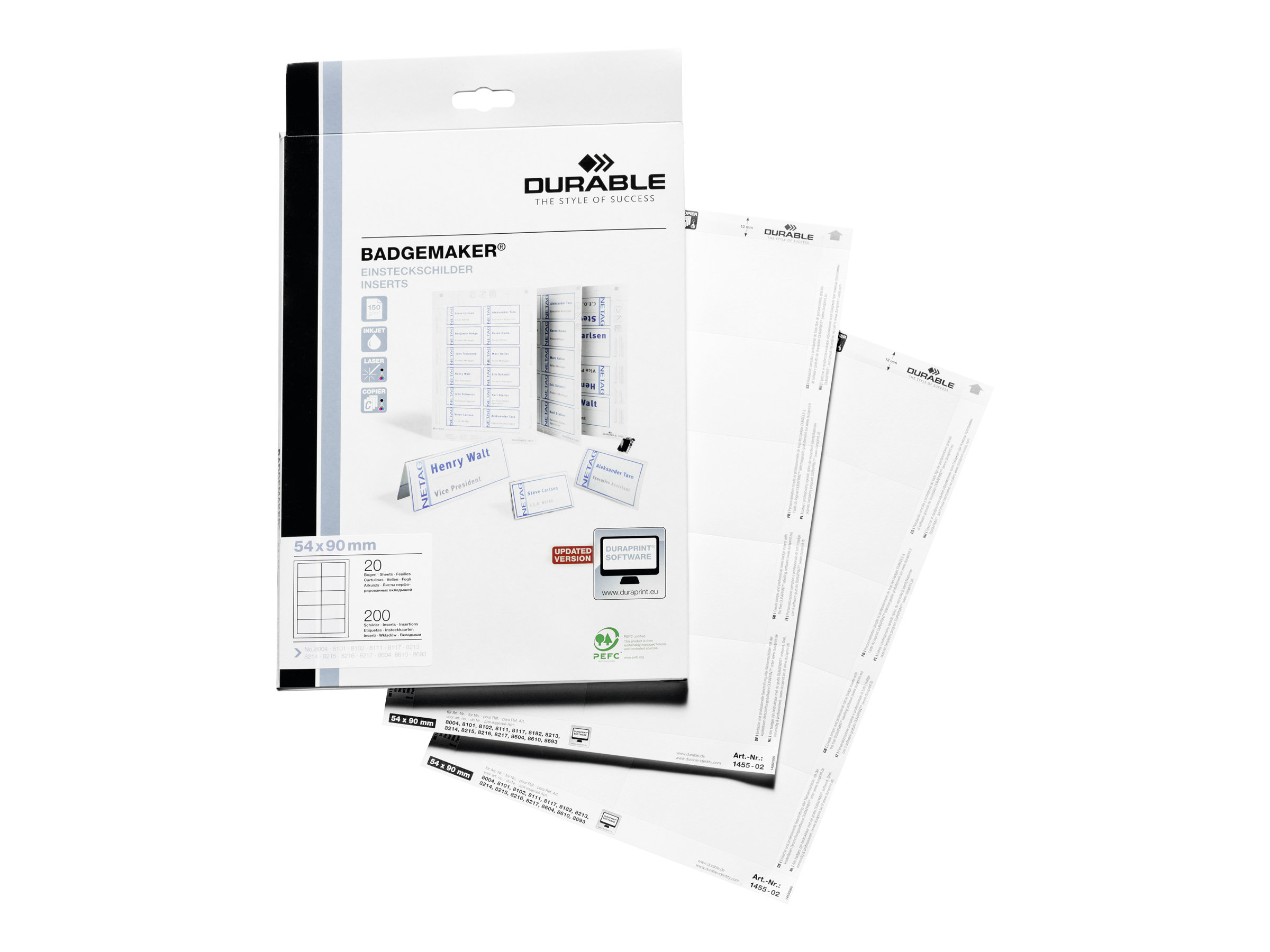Durable BADGEMAKER - Mikro-perforiert - weiß - 54 x 90 mm 200 Karte(n) (20 Bogen x 10)