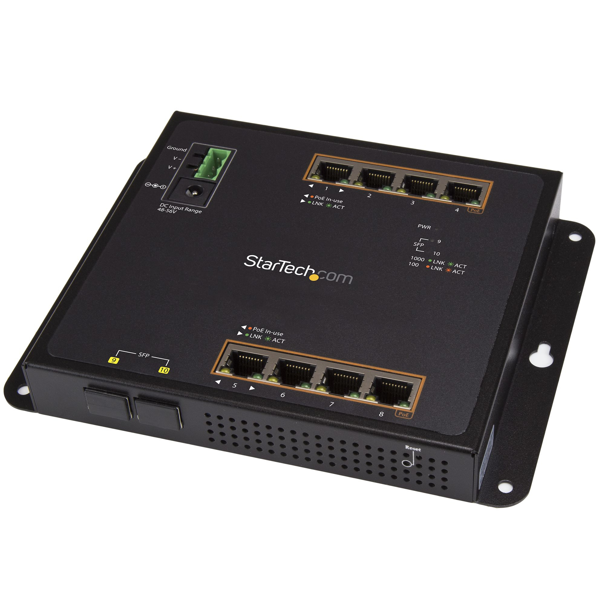 StarTech.com 8 Port PoE+ Gigabit Ethernet Switch plus 2 SFP Ports - Industrieller Managed Gigabit Switch - Wandmontage mit Front Zugriff - Switch - managed - 8 x 10/100/1000 (PoE+)