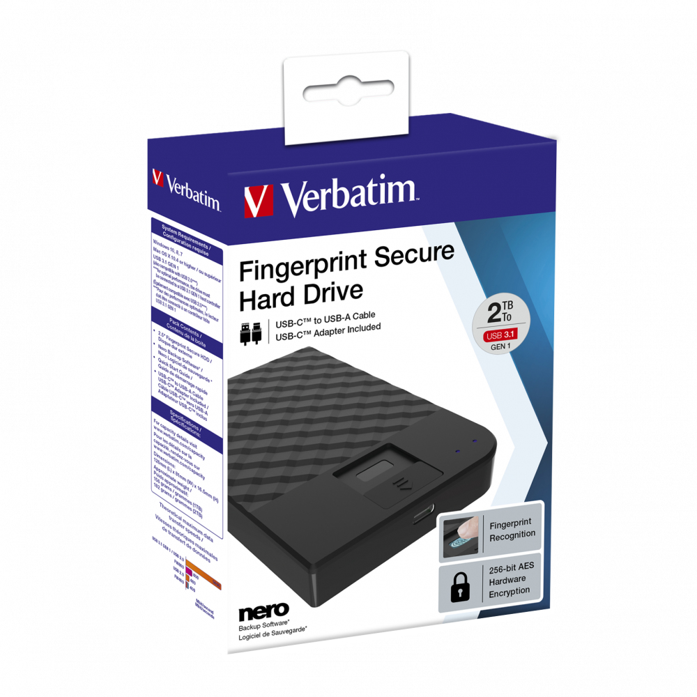 Verbatim Fingerprint Secure - Festplatte - verschlüsselt - 2 TB - extern (tragbar)