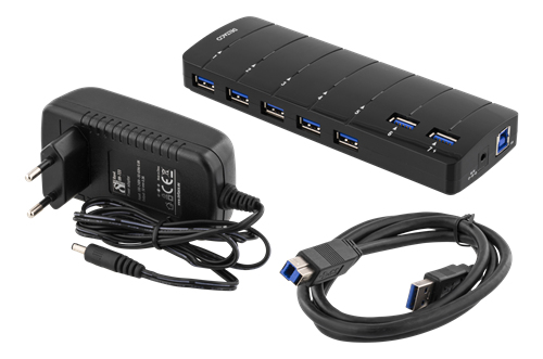 Deltaco USB3.0hubb 7-port nätadapter