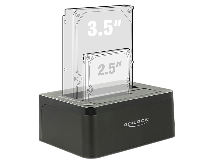 Delock Dual Docking Station SATA HDD > USB 3.0 with Clone Function - Speicher-Controller mit One-Touch-Klonen - 2.5", 3.5" (6.4 cm, 8.9 cm)