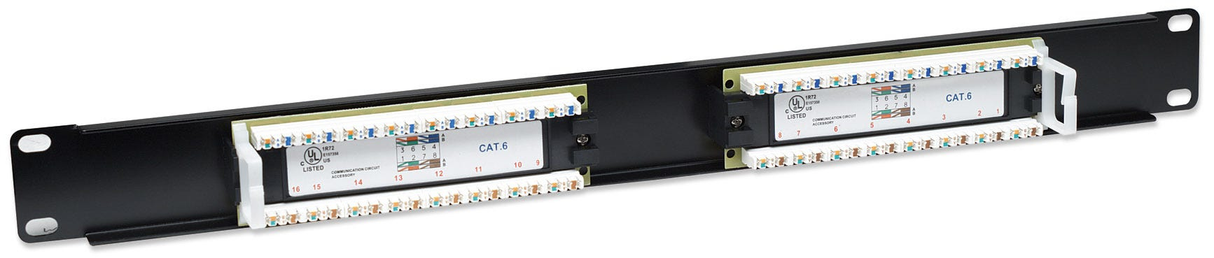 Intellinet 16-Port Cat6 Patchpanel, UTP, 19", 1 HE - Patch Panel - CAT 6 - UTP - RJ-45 X 16 - Schwarz - 1U - 48.3 cm (19")