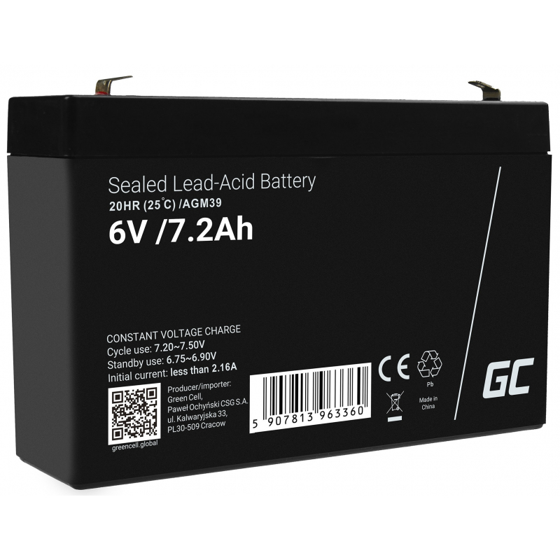 Green Cell Battery AGM VRLA 6V 7.2Ah - Batterie - 7.200 mAh