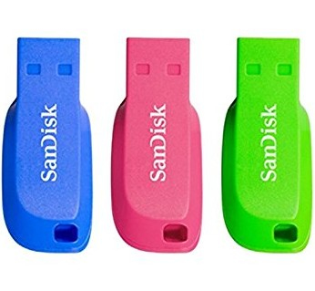 SanDisk Cruzer Blade - USB-Flash-Laufwerk - 16 GB - USB 2.0 - Blau, grün, pink (Packung mit 3)