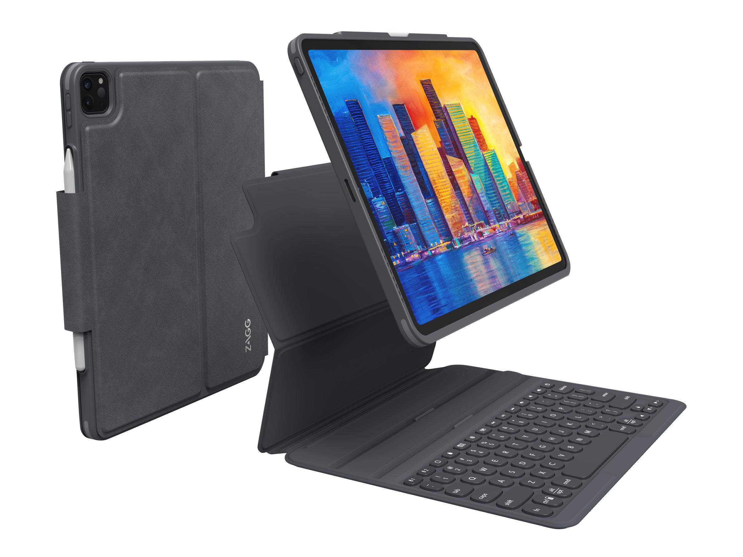 ZAGG Pro Keys - Tastatur und Foliohülle - hintergrundbeleuchtet - Bluetooth - Deutsch - Schwarz/Grau Tastatur, Schwarz/Grau Gehäuse - für Apple 11-inch iPad Pro (1. Generation, 2. Generation, 3. Generation)