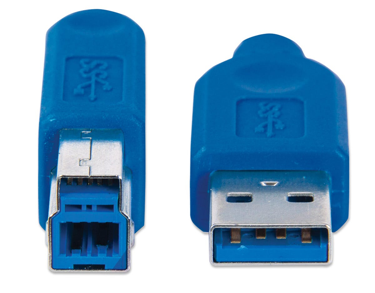 Manhattan USB-A to USB-B Cable, 3m, Male to Male, Blue, 5 Gbps (USB 3.2 Gen1 aka USB 3.0)