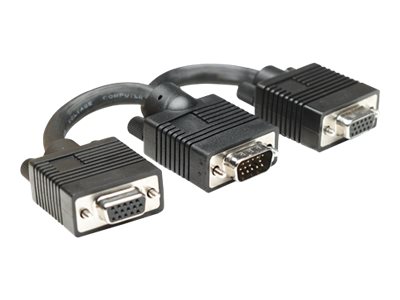 Manhattan SVGA Y Cable, HD15, 15cm, Male to Females, Splits an SVGA connection between two monitors, Compatible with VGA, Fully Shielded, Black, Lifetime Warranty, Polybag - VGA-Splitter - HD-15 (VGA)