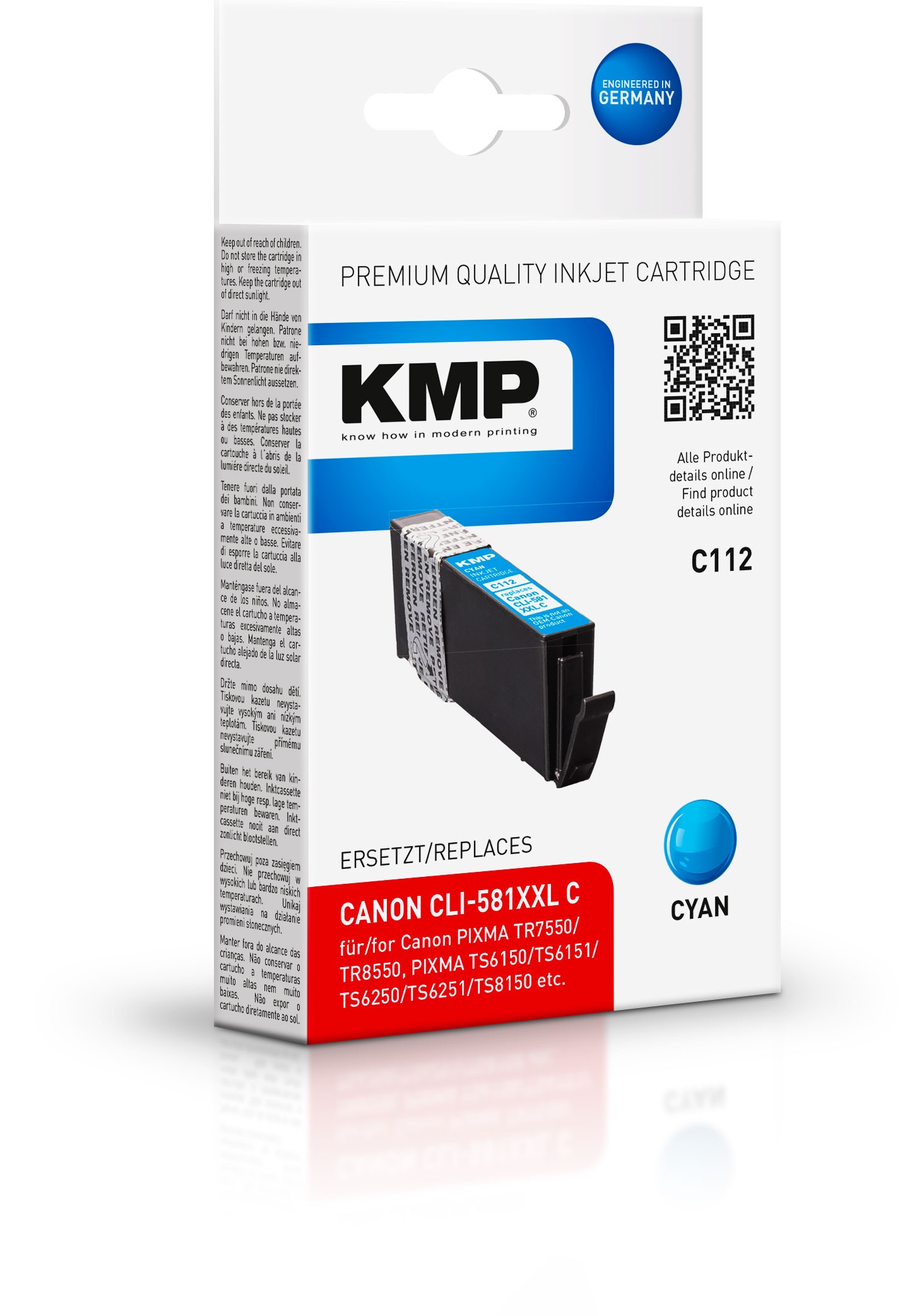 KMP 1578,0203 - Kompatibel - Cyan - Canon - Canon Pixma TR 7500 Series Canon Pixma TR 7550 Canon Pixma TR 8500 Series Canon Pixma TR 8550... - 1 Stück(e) - Tintenstrahldrucker