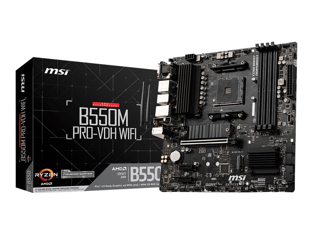 MSI B550M PRO-VDH WIFI - Motherboard - micro ATX - Socket AM4 - AMD B550 Chipsatz - USB-C Gen1, USB 3.2 Gen 1 - Bluetooth, Gigabit LAN, Wi-Fi - Onboard-Grafik (CPU erforderlich)