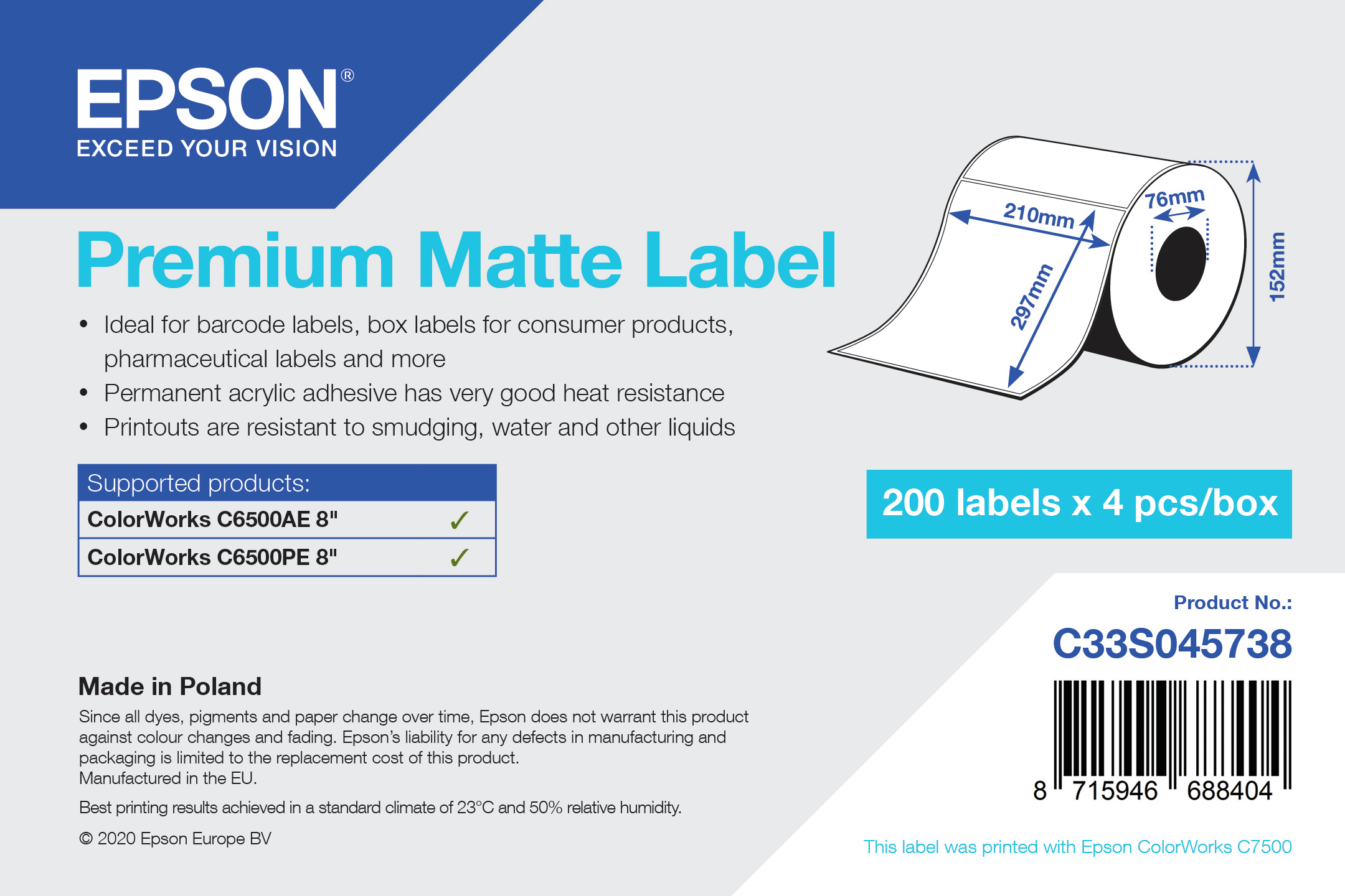 Epson Premium - Glatt matt - permanenter Acrylklebstoff - hochweiß - A4 (210 x 297 mm)