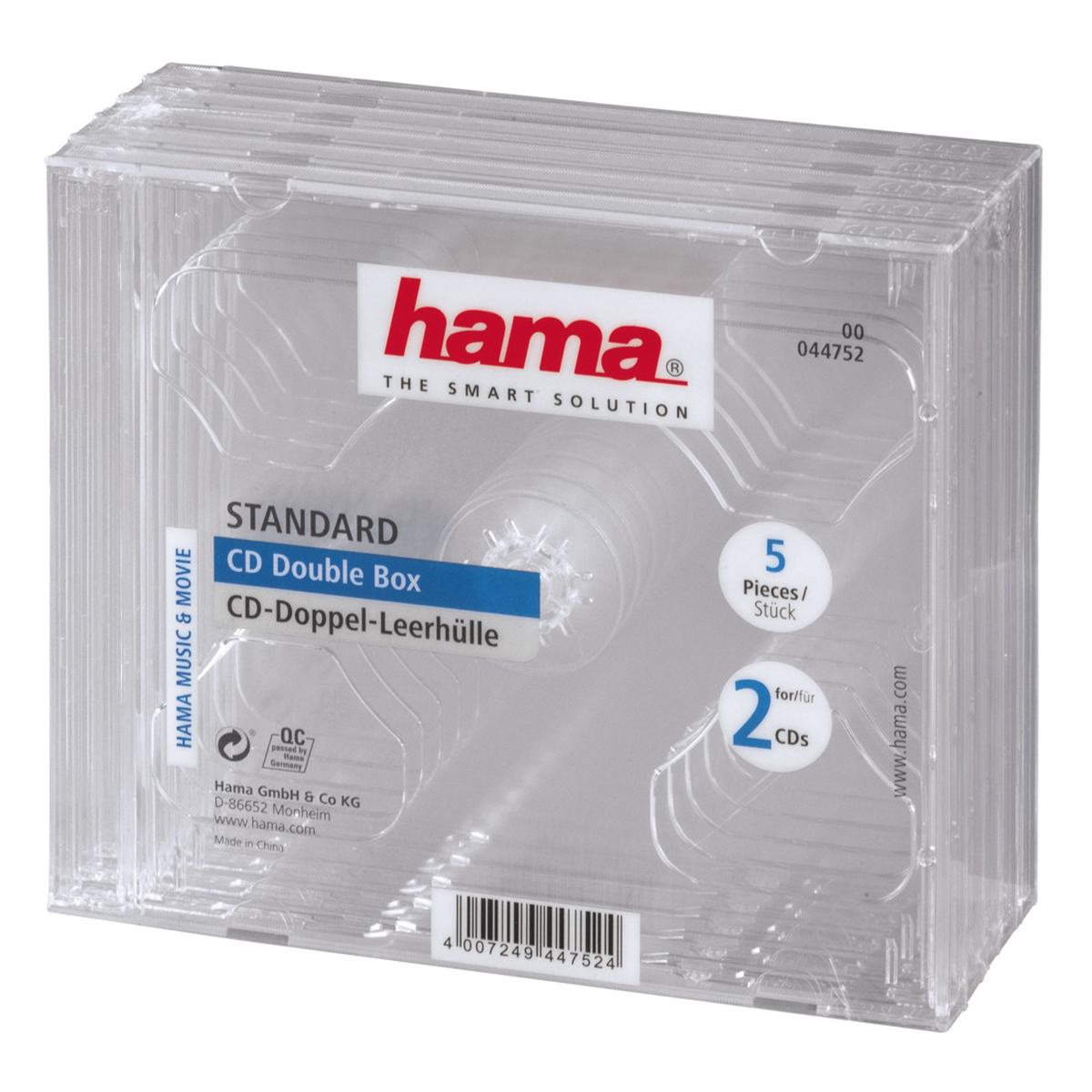 Hama Behälter CD-Aufbewahrung - Kapazität: 2 CD - durchsichtig (Packung mit 5)