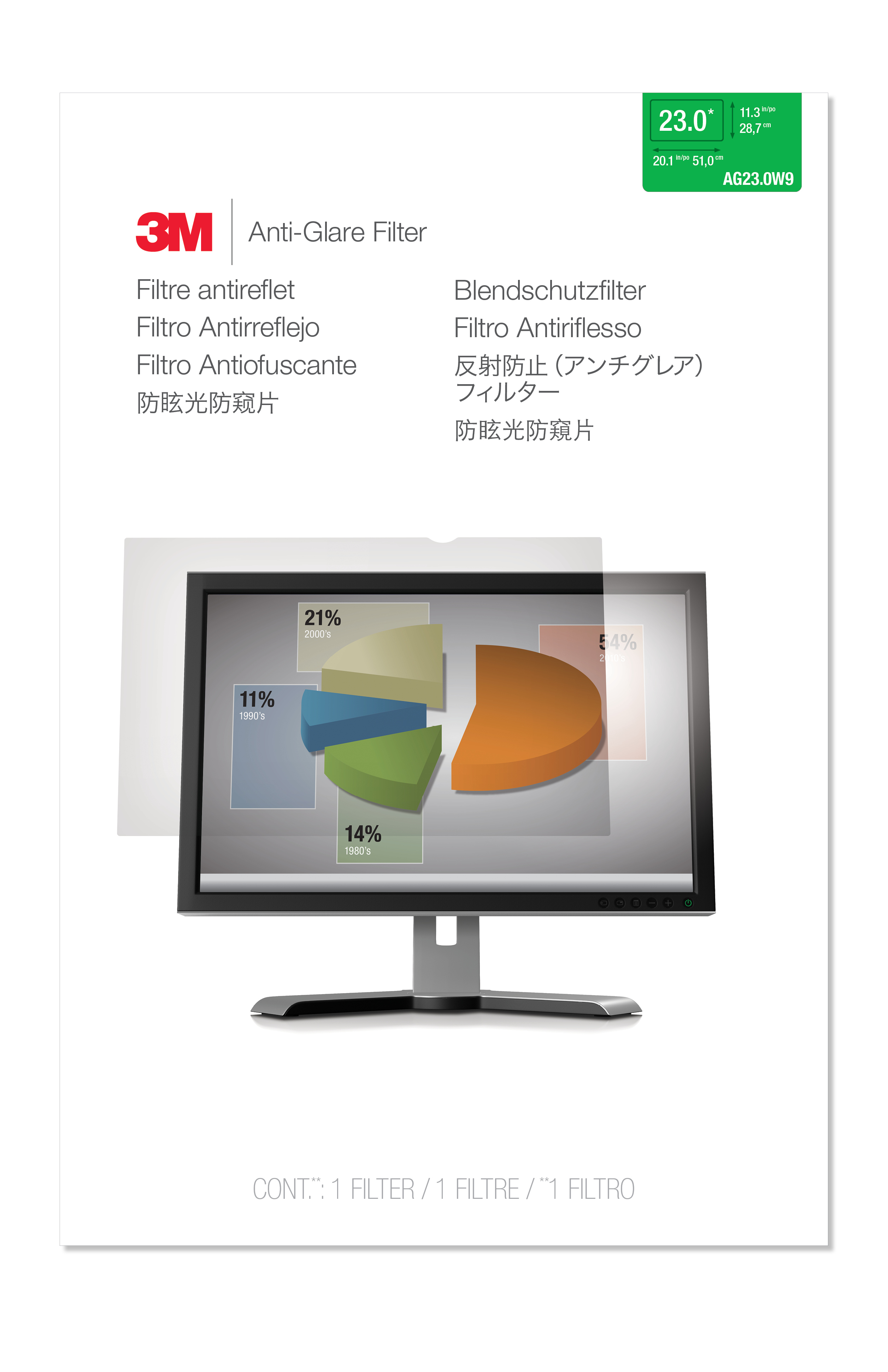 3M Blendschutzfilter für 23" Breitbild-Monitor - Filter für Bildschirmanzeige - 58.4 cm (LCD)