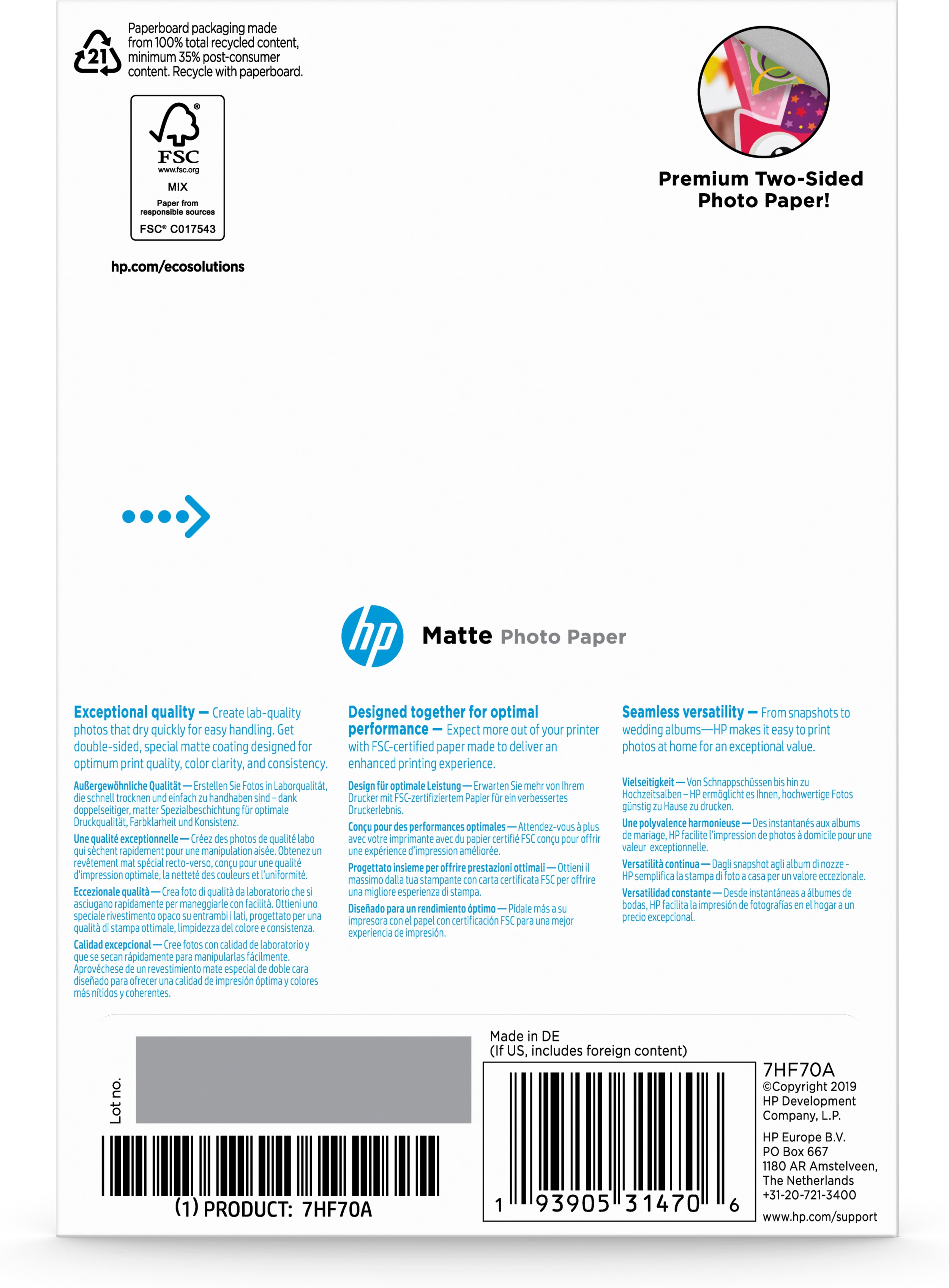 HP  Matt - 8,8 mil - 100 x 150 mm - 180 g/m²