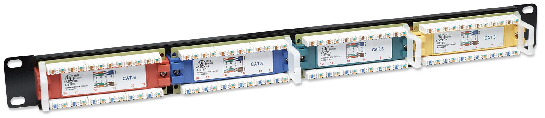 Intellinet 24-Port Cat6 Patchpanel, UTP, 19", 1 HE, farbkodiert - Patch Panel - RJ-45 X 24 - 1U - 48.3 cm (19")