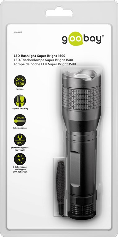 Wentronic Super Bright 1500 - Stift-Blinklicht - Schwarz - Aluminium - IPX7 - CE - WEEE - 1 Lampen