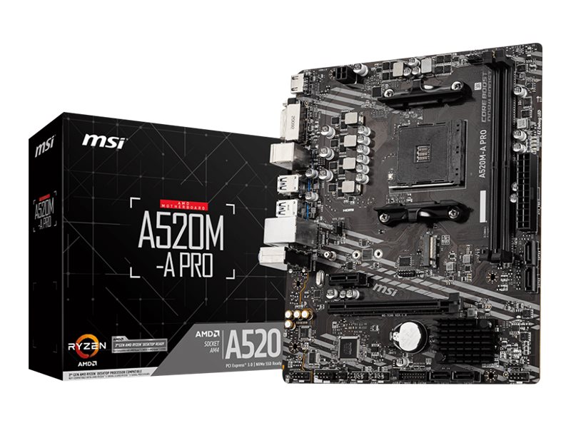 MSI A520M-A PRO - Motherboard - micro ATX - Socket AM4 - AMD A520 Chipsatz - USB 3.2 Gen 1 - Gigabit LAN - Onboard-Grafik (CPU erforderlich)