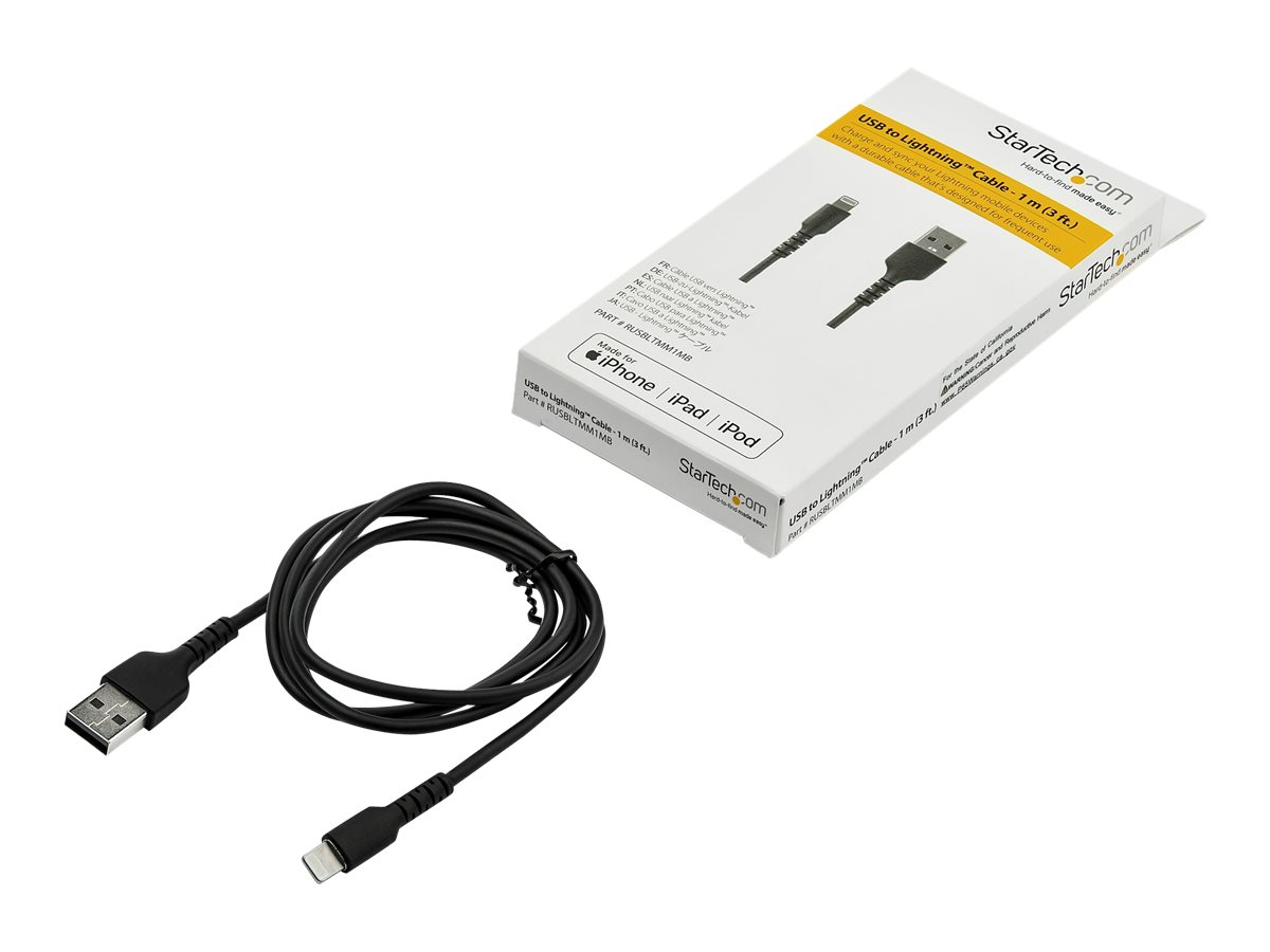 StarTech.com 1m USB-A auf Lightning-Kabel - Hochbelastbare, robuste Aramidfaser - USB Typ-A auf Lightningkabel - Lade-/Synchronisationskabel - Apple MFi-zertifiziert iPad/iPhone 12 - Schwarz (RUSBLTMM1MB)