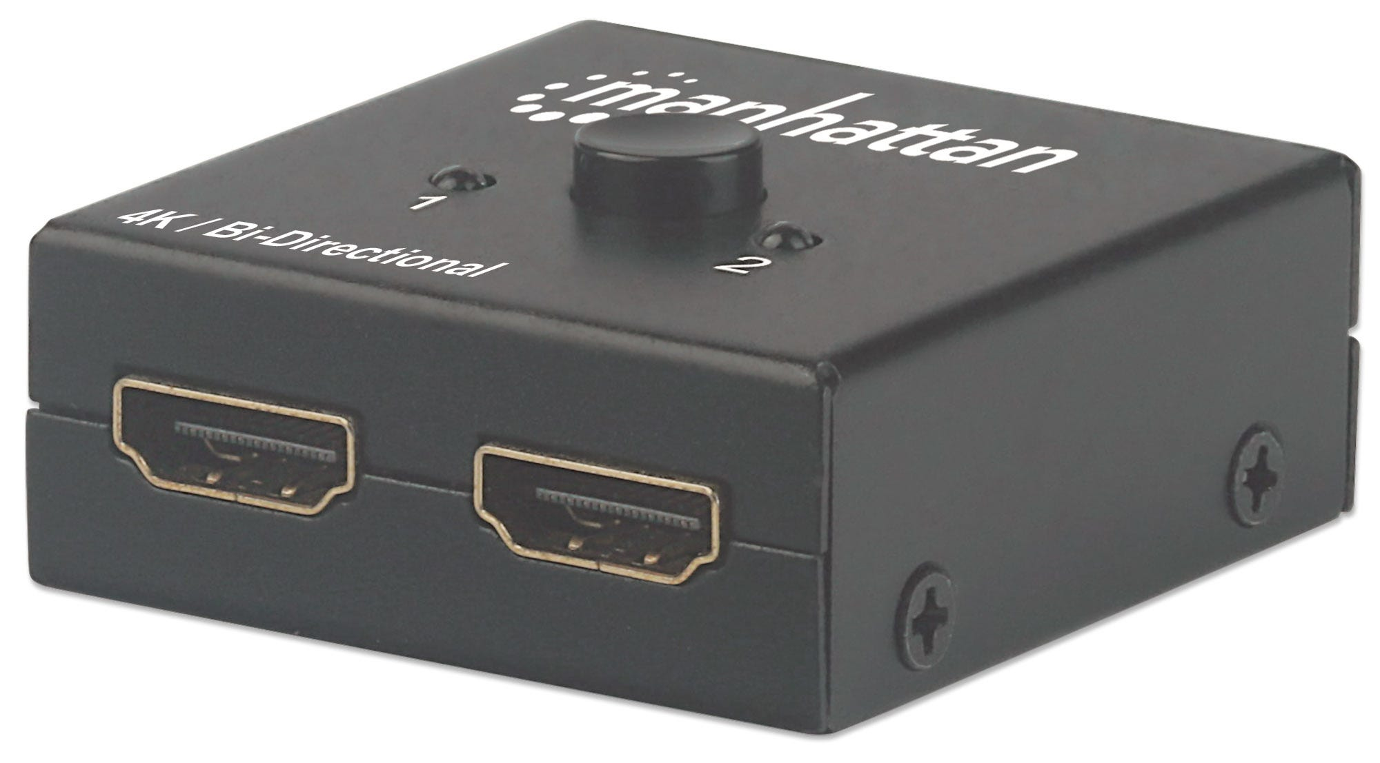 Manhattan HDMI Switch 2-Port, 4K@30Hz, Bi-Directional, Black, Displays output from x1 HDMI source to x2 HD displays (same output to both displays)