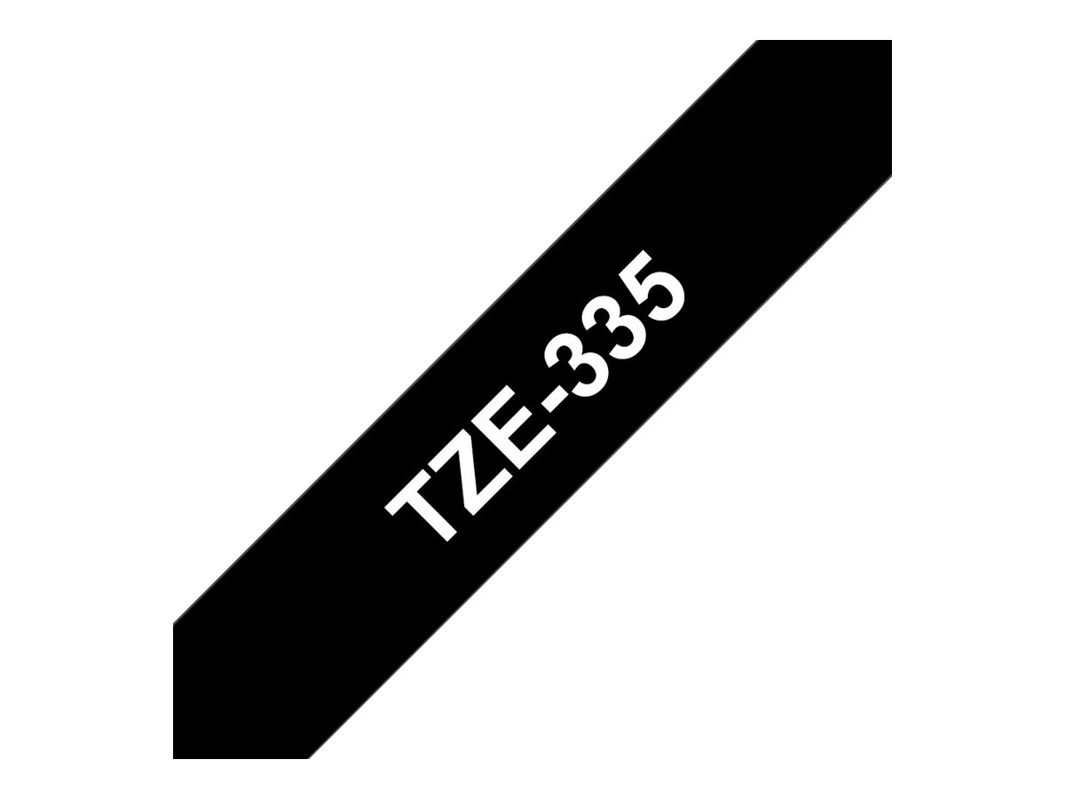 Brother TZe-335 - Standard-Klebstoff - Weiß auf Schwarz - Rolle (1,2 cm x 8 m)
