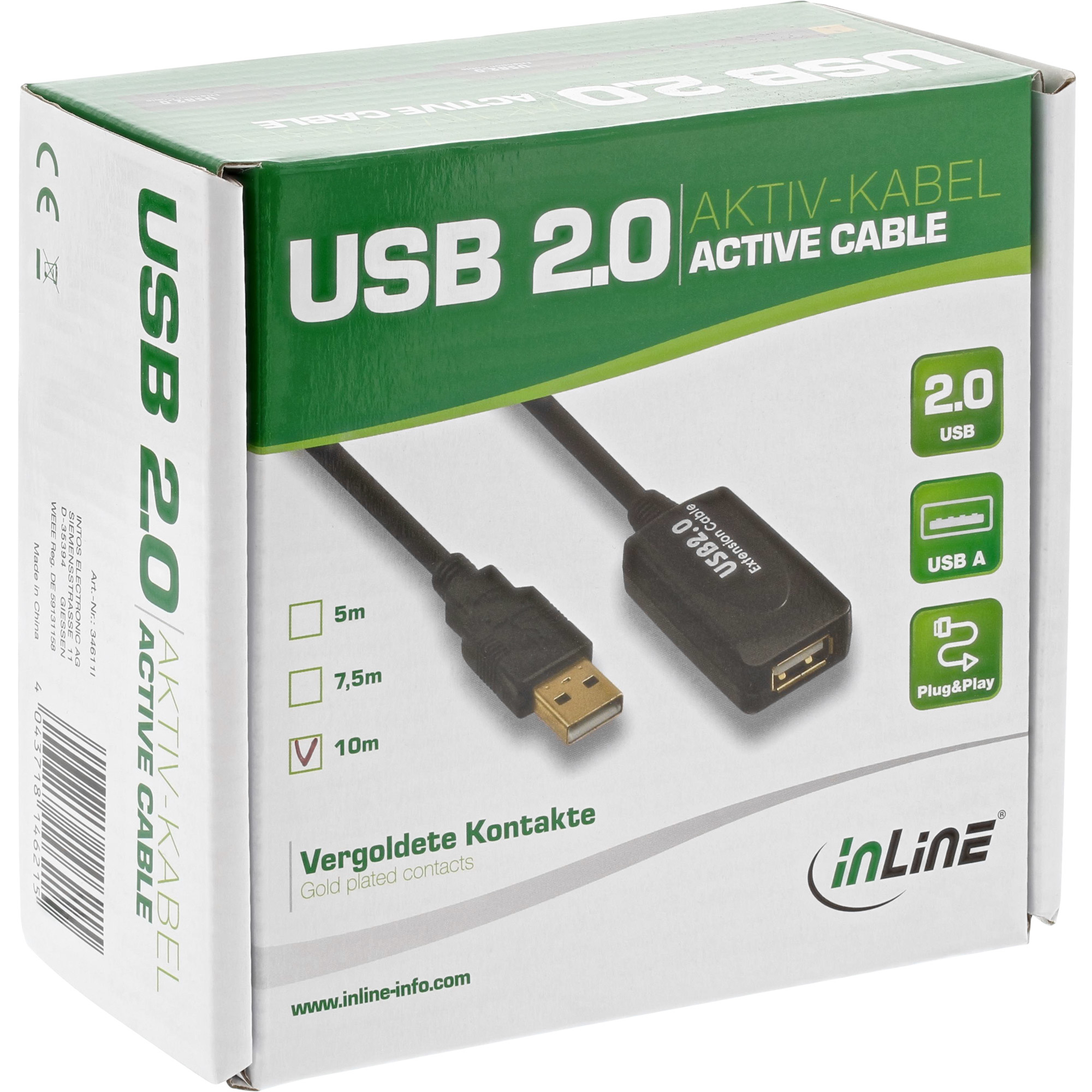 InLine USB-Erweiterung - USB 2.0 - 4-polig USB Typ A / 4-polig USB Typ A
