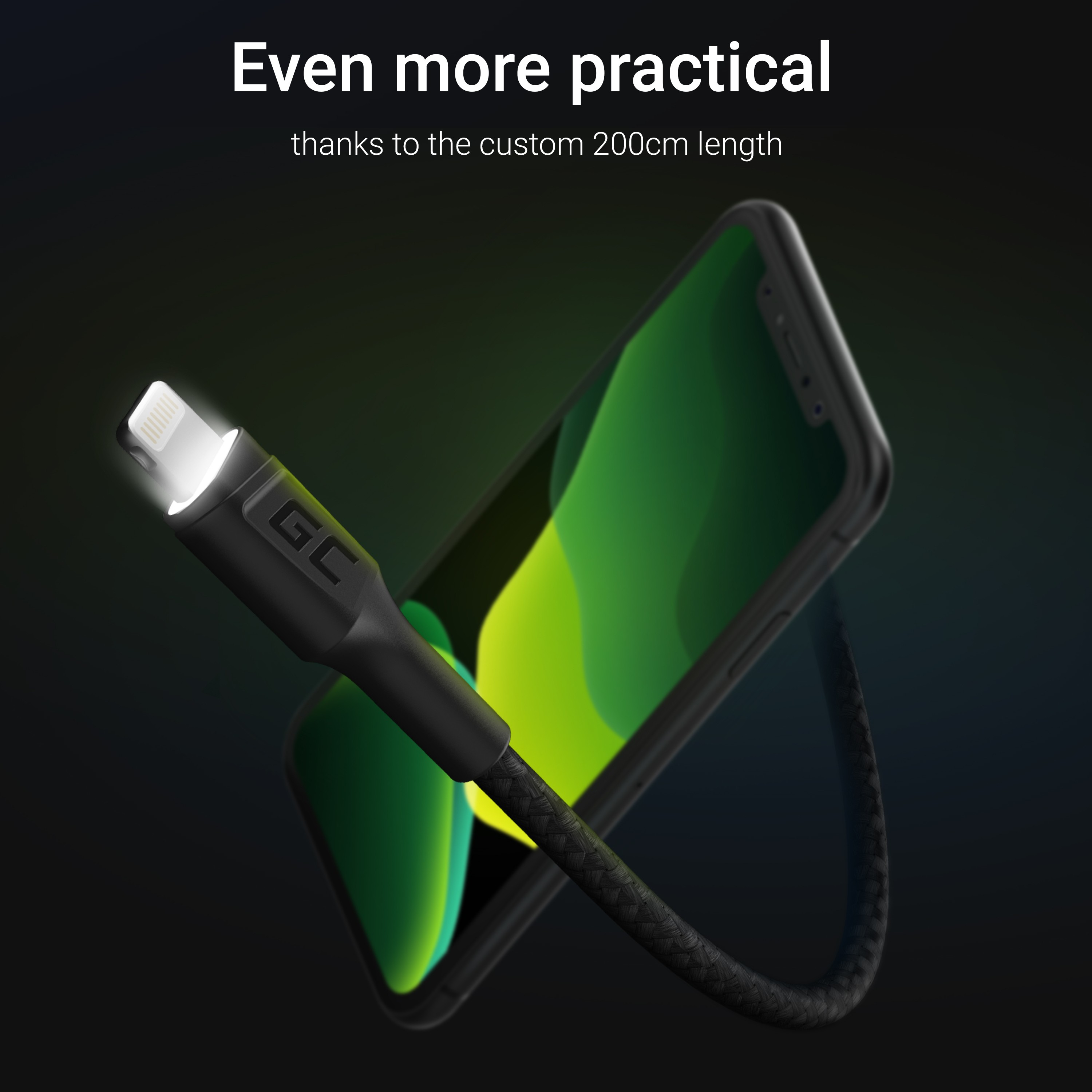 Green Cell GC Ray - Lightning-Kabel - USB männlich zu Lightning männlich weiße LED-Beleuchtung - 2 m - Doppelisolierung - Schwarz - für Apple iPad/iPhone/iPod (Lightning)