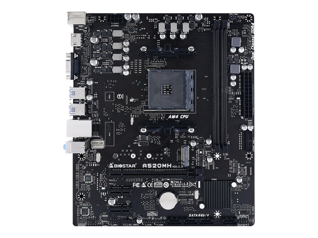 Biostar A520MH - 6.0 - Motherboard - micro ATX - Socket AM4 - AMD A520 Chipsatz - USB 3.2 Gen 1 - Gigabit LAN - Onboard-Grafik (CPU erforderlich)