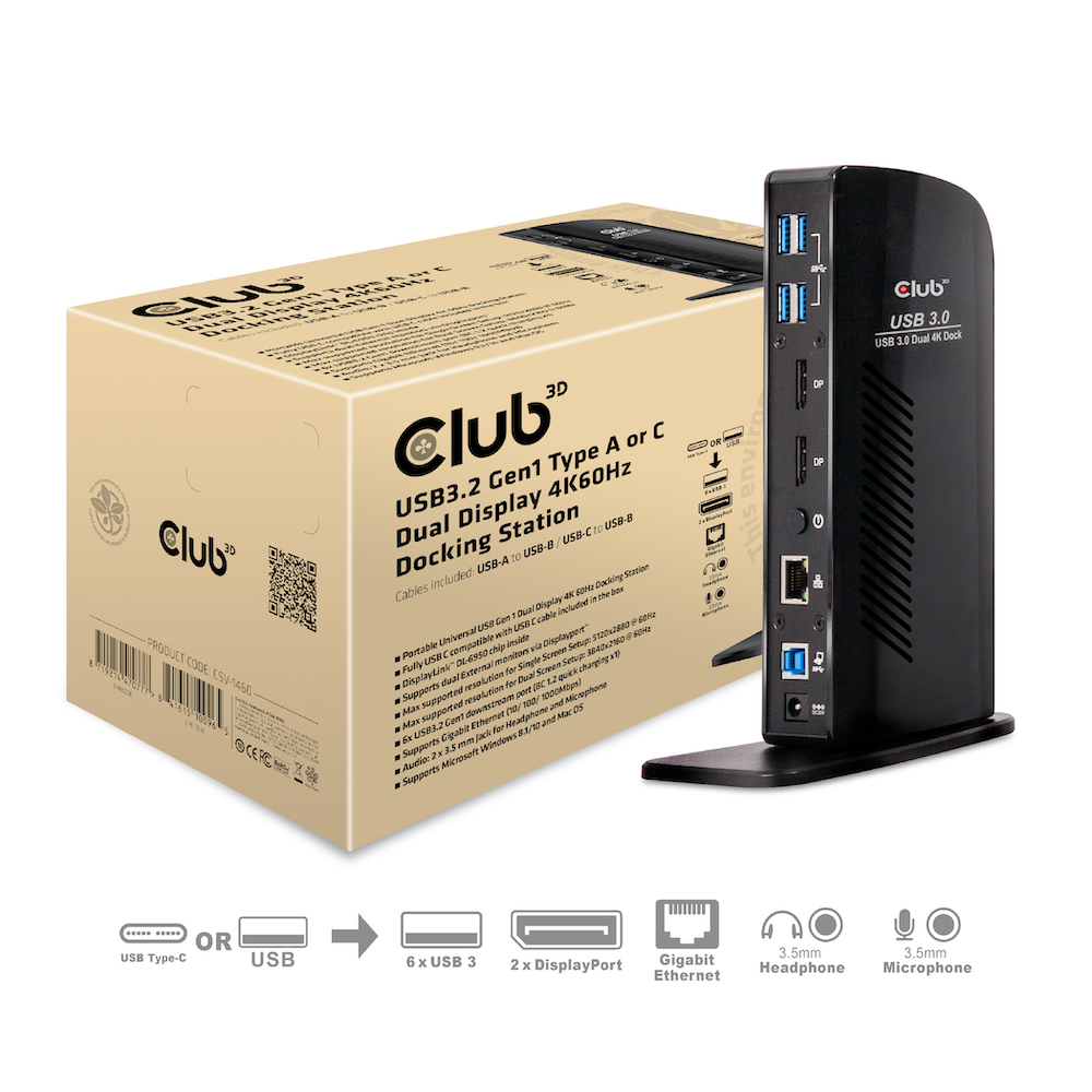 Club 3D SenseVision USB 3.0 Dual Display 4K60Hz Docking Station