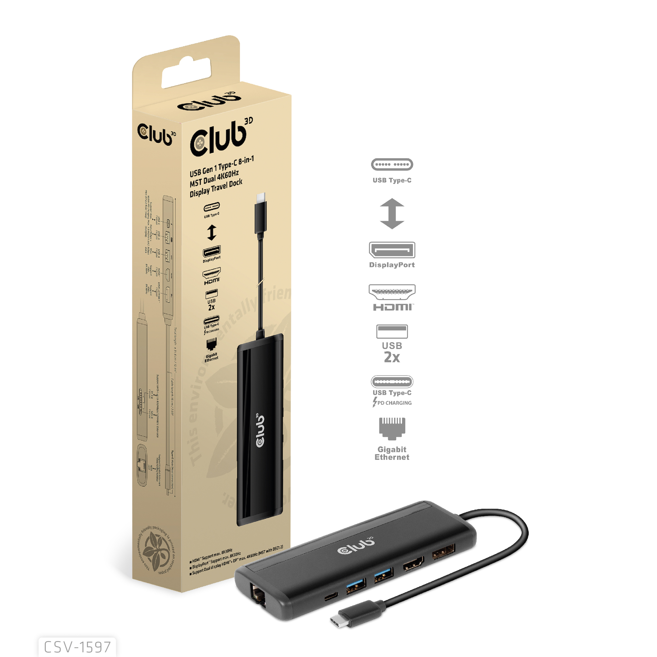 Club 3D Dockingstation - USB-C 3.2 Gen 1 - HDMI, DP