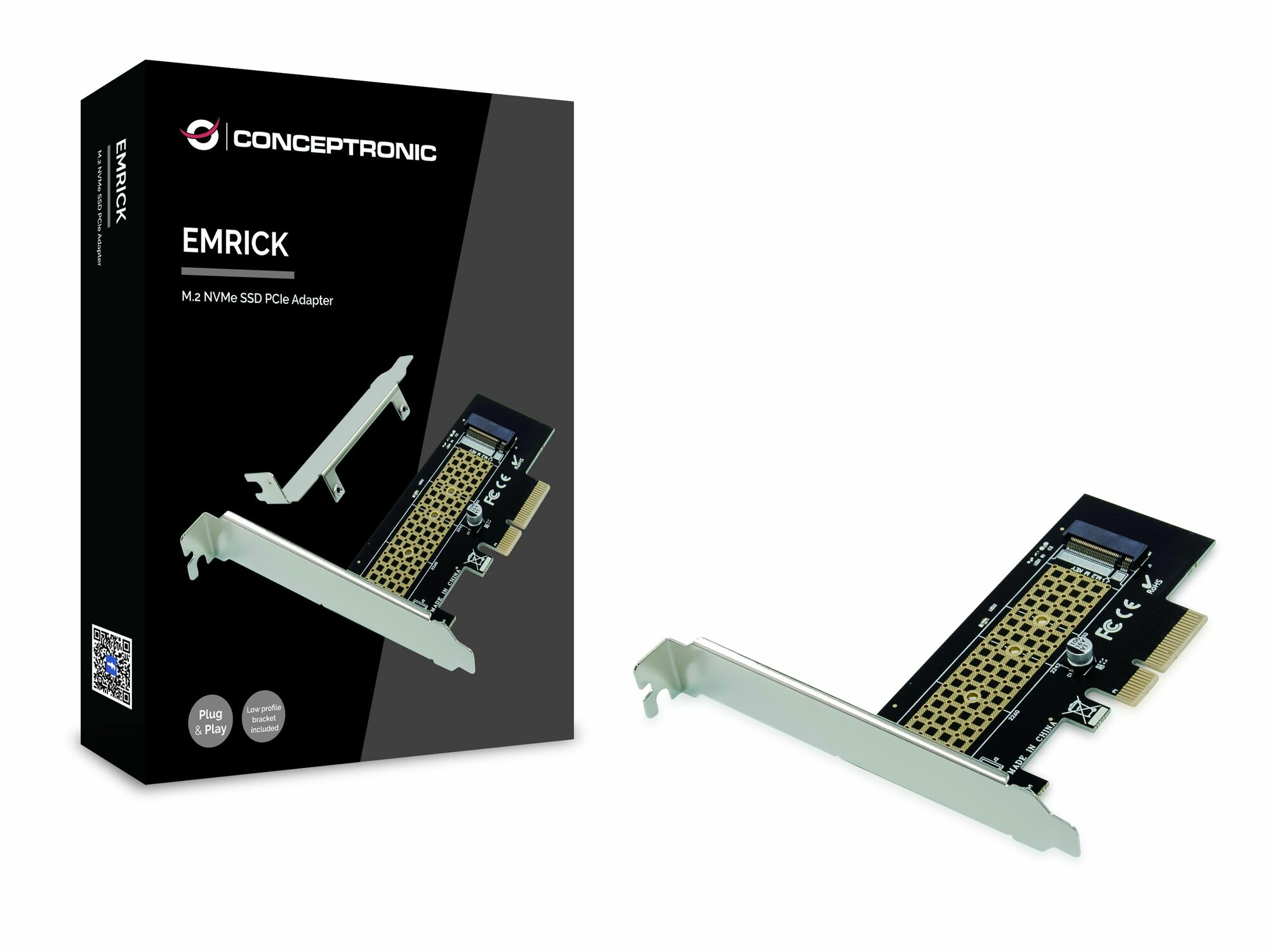 Conceptronic EMRICK M.2-NVMe-SSD-PCIe-Adapter - PCIe - M.2 - PCIe 3.0 - Schwarz - Edelstahl - Passiv - China