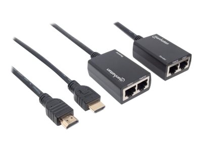 Manhattan 1080p HDMI over Ethernet Extender with Integrated Cables, Distances up to 30m with 2x Cat5e or Cat6 Ethernet Cables (not included)