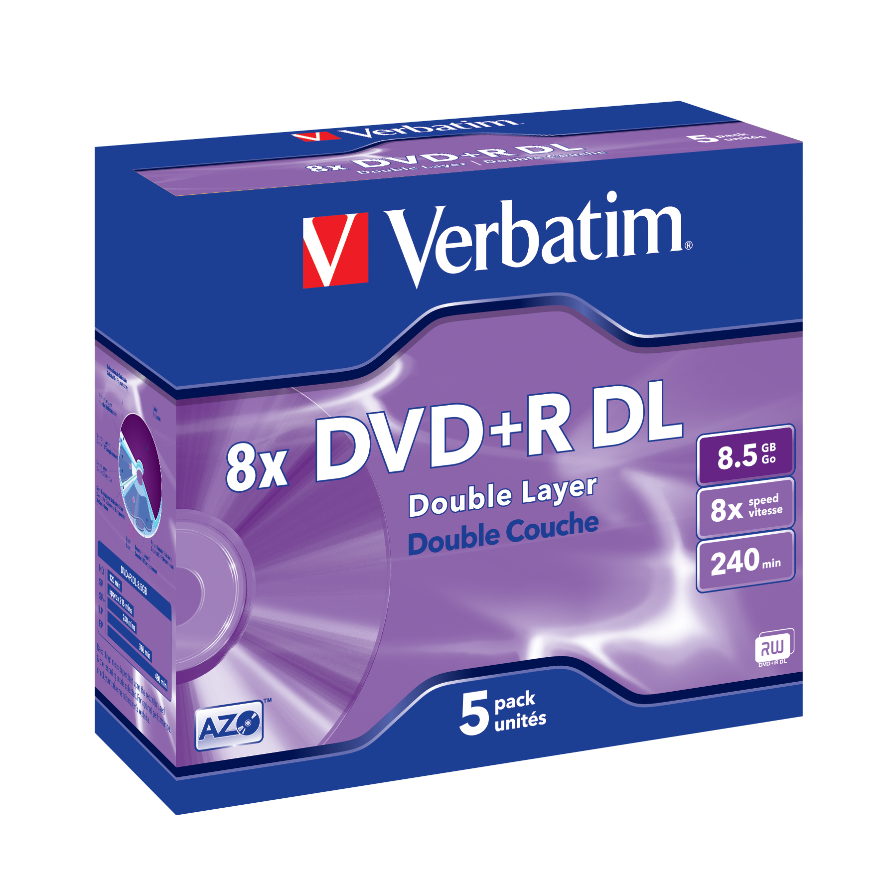 Verbatim 5 x DVD+R DL - 8.5 GB (240 Min.) 8x - mattsilber - Jewel Case (Schachtel)