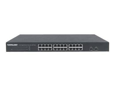 Intellinet 24-Port Gigabit Ethernet Switch mit 2 SFP-Ports, 24 x 10/100/1000 Mbit/s RJ45-Ports + 2 x SFP, IEEE 802.3az (Energy Efficient Ethernet)