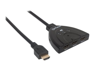 Manhattan HDMI Switch 3-Port, 4K@60Hz, Connects x3 HDMI sources to x1 display, Manual Switching (via button)
