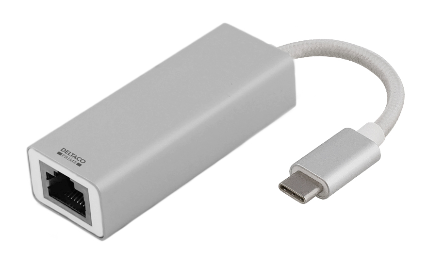 Deltaco PRIME USB C Network Adapter Gigabit RJ45 aluminum silver